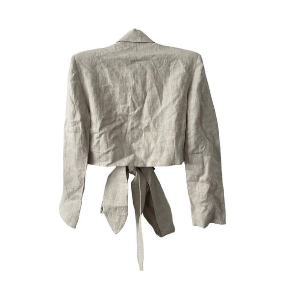 Nonchalant Cecilia Jacket Twist Front 100%  Linen Crop Top Beige Oat Classy M - Picture 6 of 9